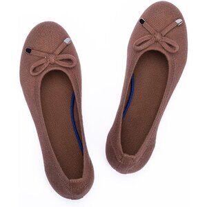 Frank Mully Women’s 6047brown Knit Fabric Round Toe Slip On Ballet Flat Shoes